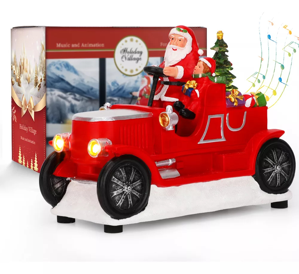 Adorno De Papá Noel Carro Con Música Y Luces Navideñas SDD1283