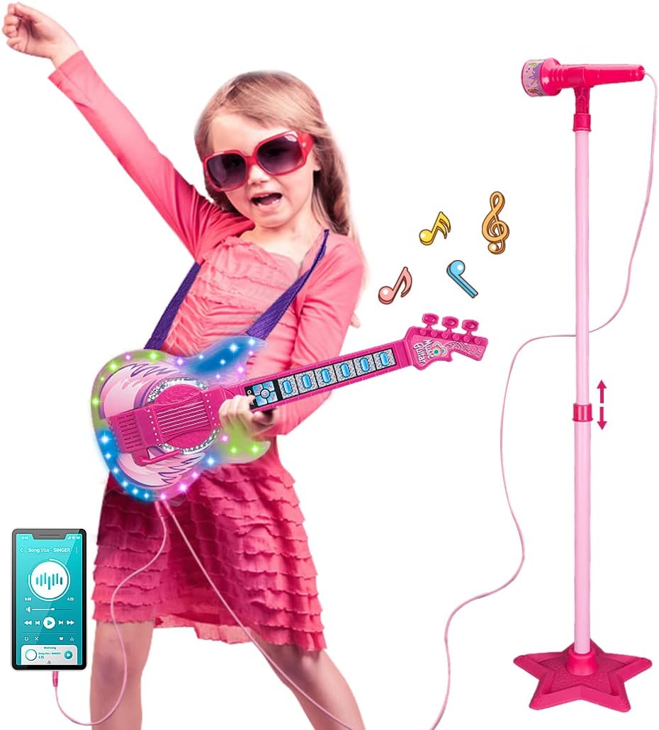 Guitarra Musical infantil  Con Micrófono Arcoíris 262063 mp3 luz y sonido karaoke