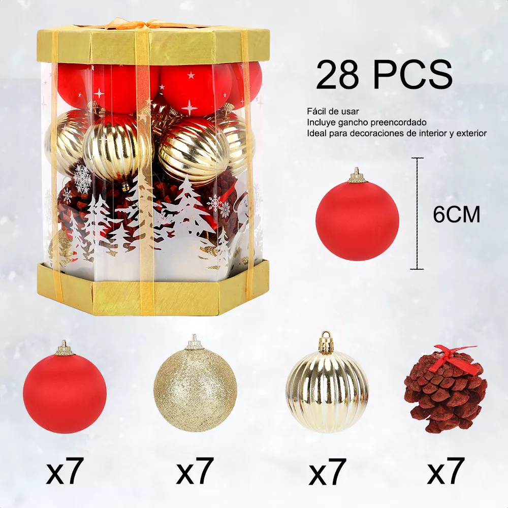 Esferas Bolas Navidad Adornos Navideños Decoración 28pcs SDS4182-A