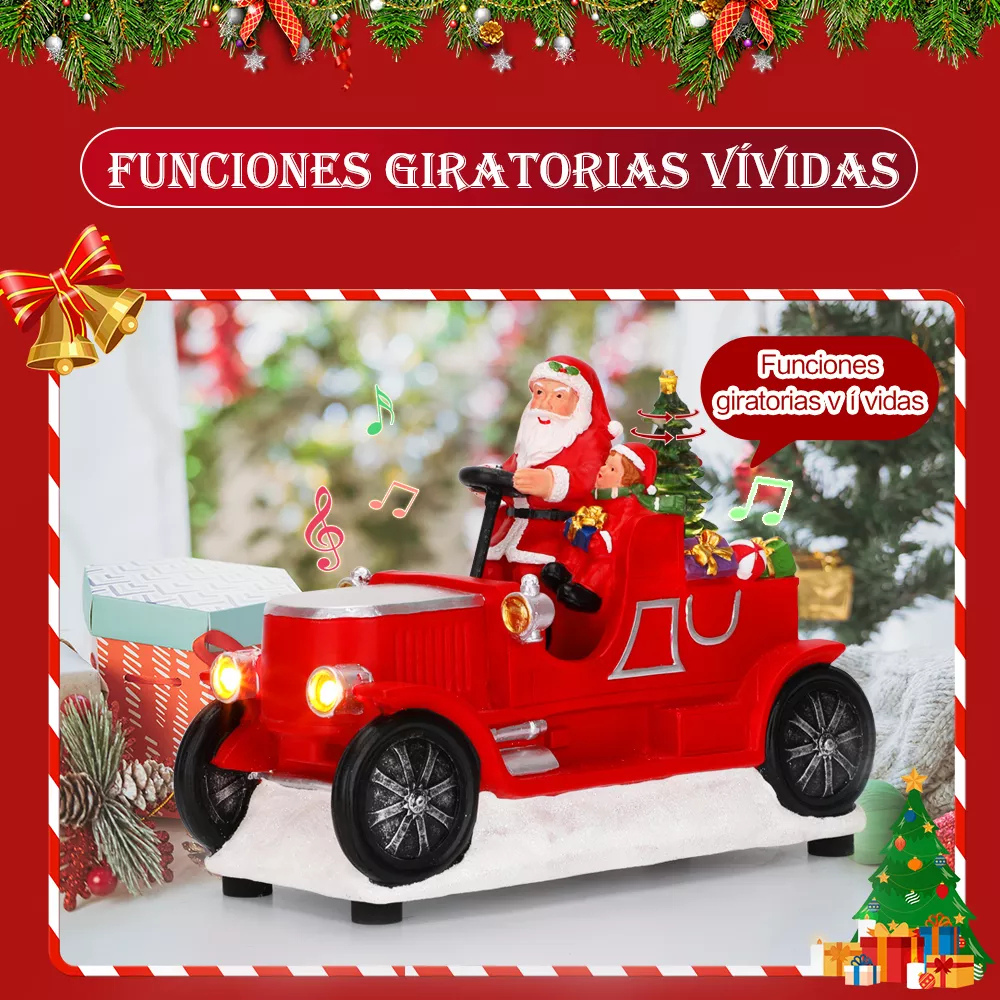 Adorno De Papá Noel Carro Con Música Y Luces Navideñas SDD1283