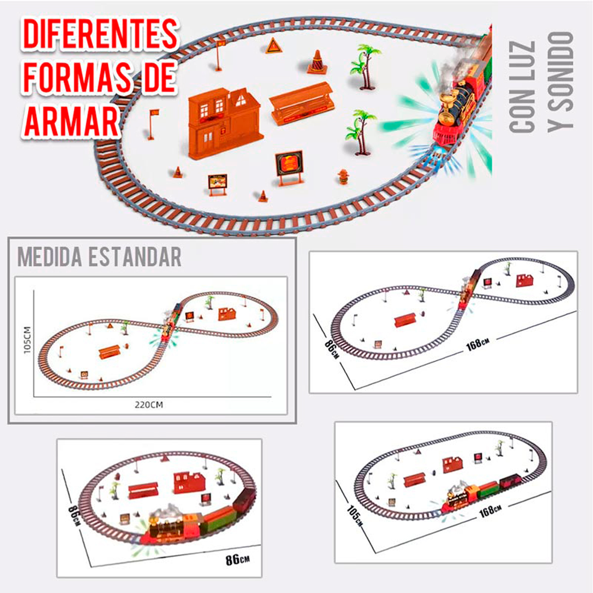 Tren Eléctrico Clásico Humo Sonido Juguete Navidad Luz 251pz 220cm . 