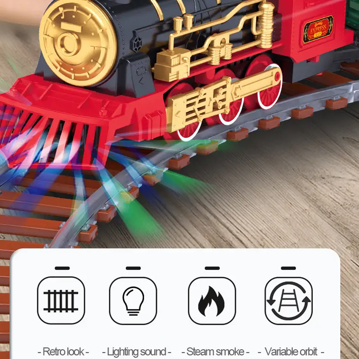 Tren Eléctrico Clásico Humo Sonido Juguete Navidad Luz 251pz 220cm . 