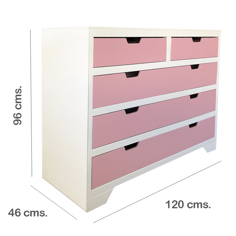 Comoda de madera CUNABEBE Flosa Blanco Rosa