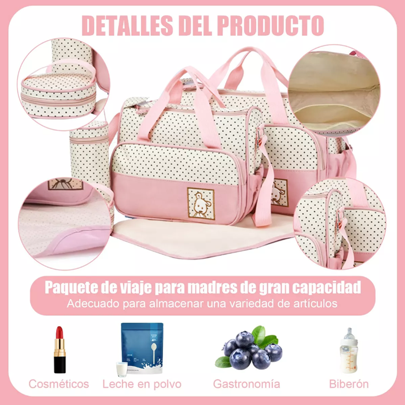 Set 5 Bolsas Panaleras Cambiador Bebe Botella Viaje Multiuso