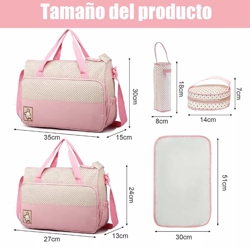 Set 5 Bolsas Panaleras Cambiador Bebe Botella Viaje Multiuso