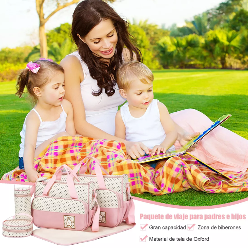 Set 5 Bolsas Panaleras Cambiador Bebe Botella Viaje Multiuso