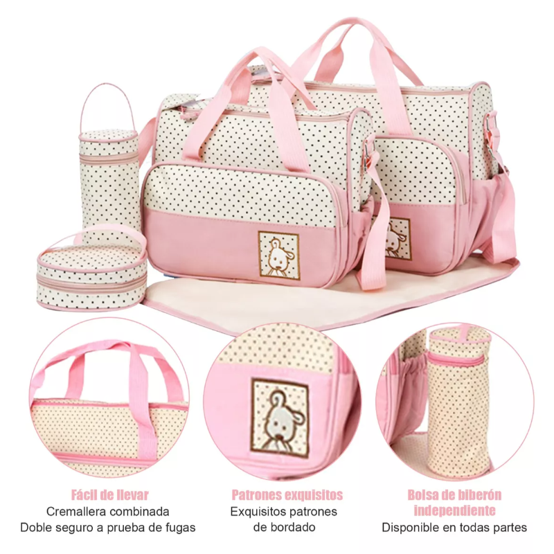 Set 5 Bolsas Panaleras Cambiador Bebe Botella Viaje Multiuso