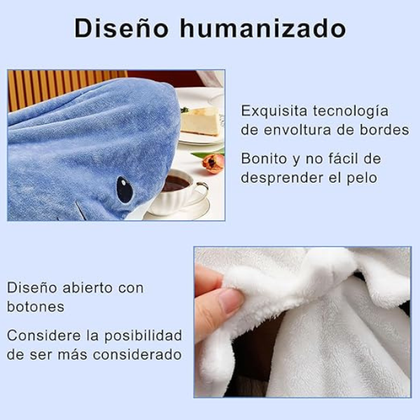Manta de Tiburón con Capucha Talla M (155cm), Acogedora Manta de Franela de Tiburón de una Pieza,Saco Dormir Cálido, Cobija para Fiestas, Viajes Camping, Regalos Cosplay