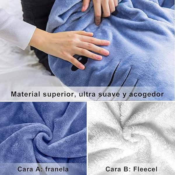Manta de Tiburón con Capucha Talla M (155cm), Acogedora Manta de Franela de Tiburón de una Pieza,Saco Dormir Cálido, Cobija para Fiestas, Viajes Camping, Regalos Cosplay