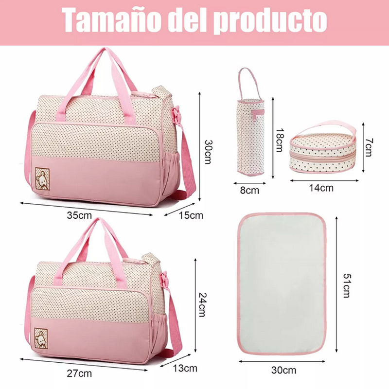Set 5 Bolsas Panaleras Cambiador Bebe Botella Viaje Multiuso Roja