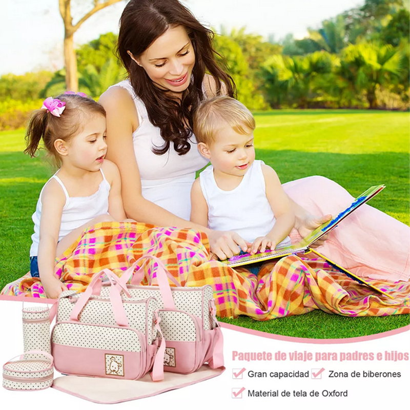 Set 5 Bolsas Panaleras Cambiador Bebe Botella Viaje Multiuso Roja