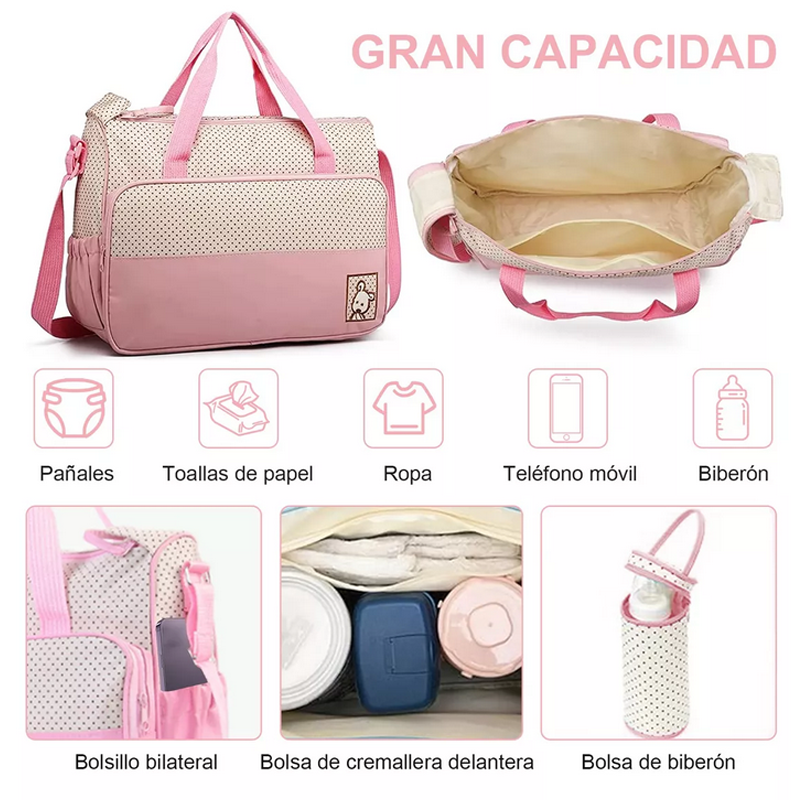 Set 5 Bolsas Panaleras Cambiador Bebe Botella Viaje Multiuso Roja