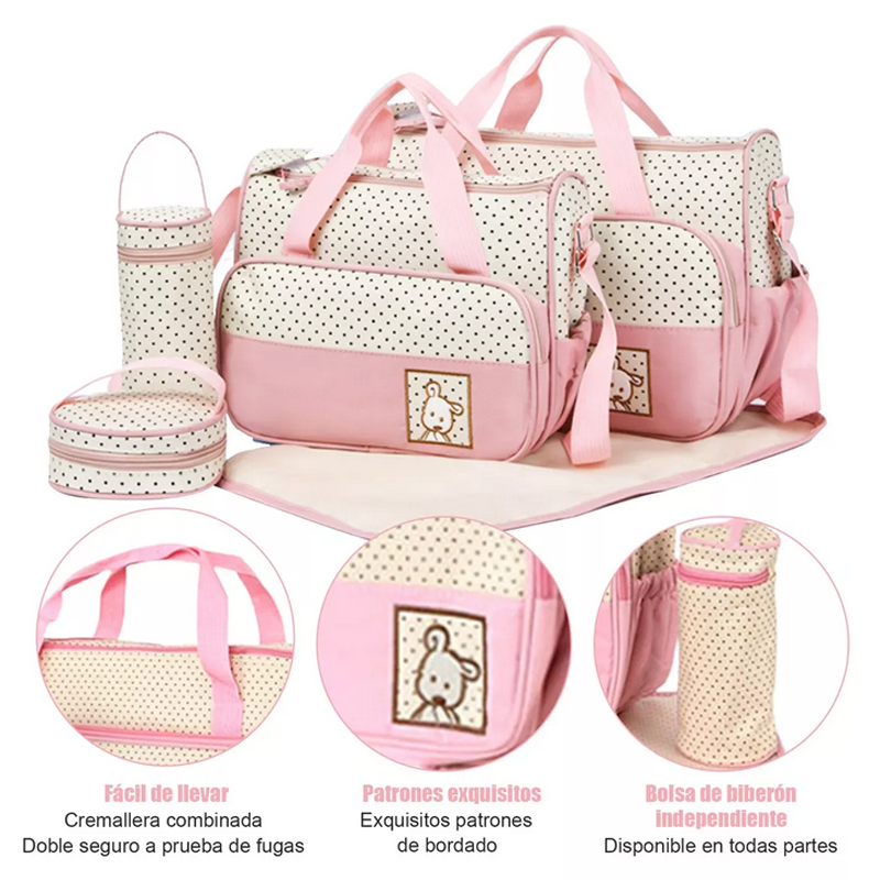 Set 5 Bolsas Panaleras Cambiador Bebe Botella Viaje Multiuso Roja