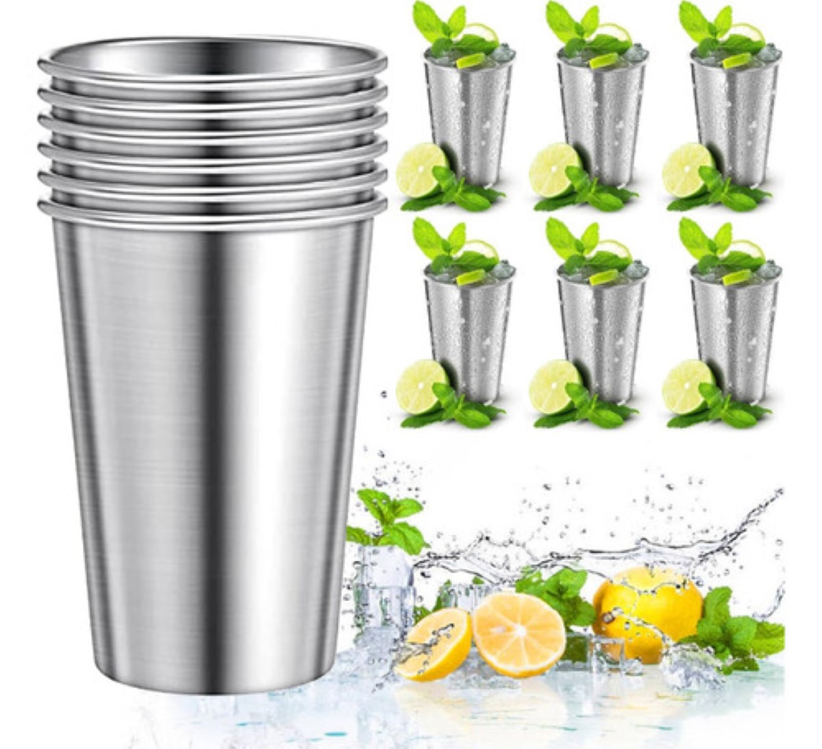 6 Pzs Vasos Acero Inoxidable 500ml Para Cerveza. plata