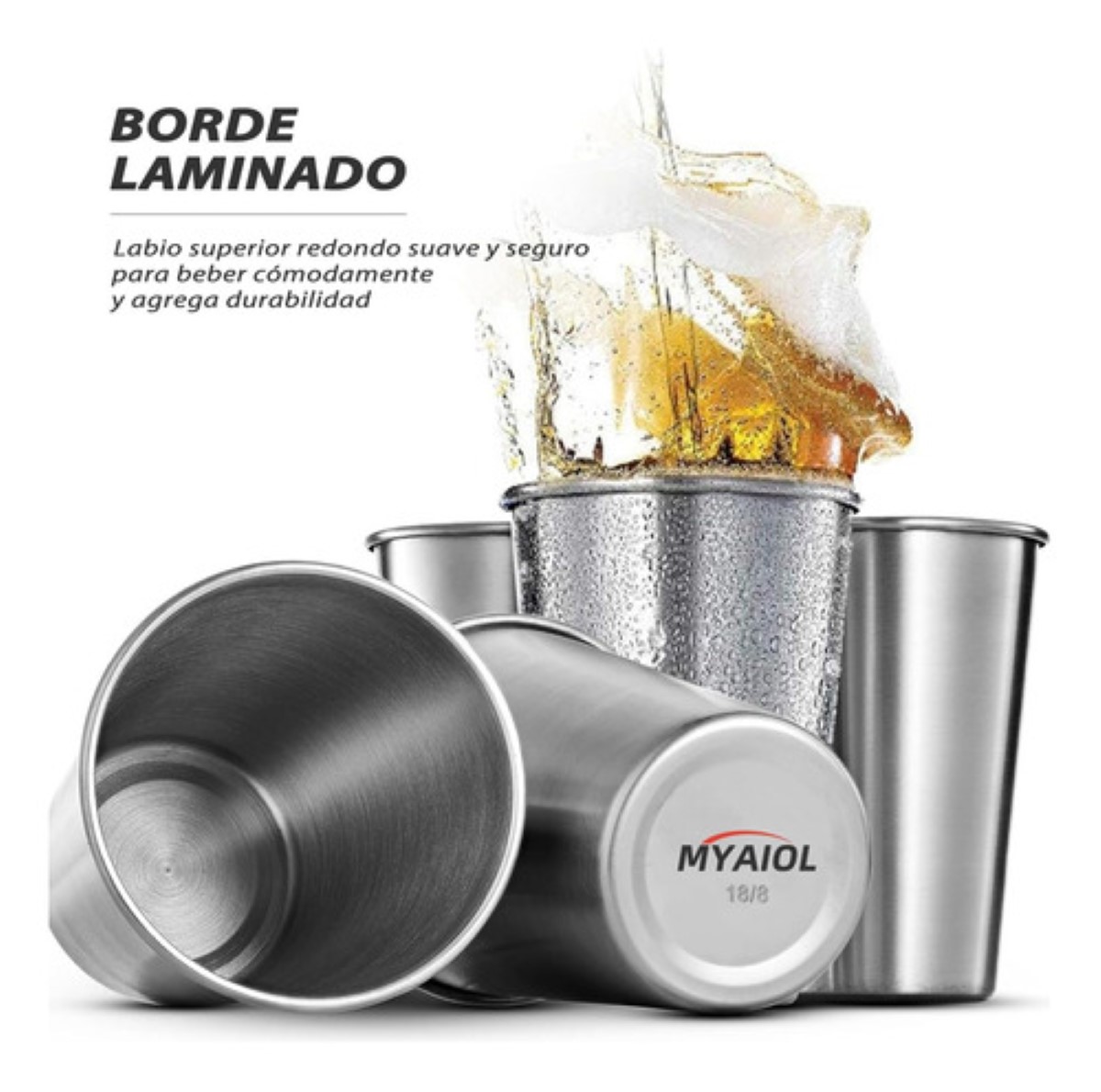 6 Pzs Vasos Acero Inoxidable 500ml Para Cerveza. plata