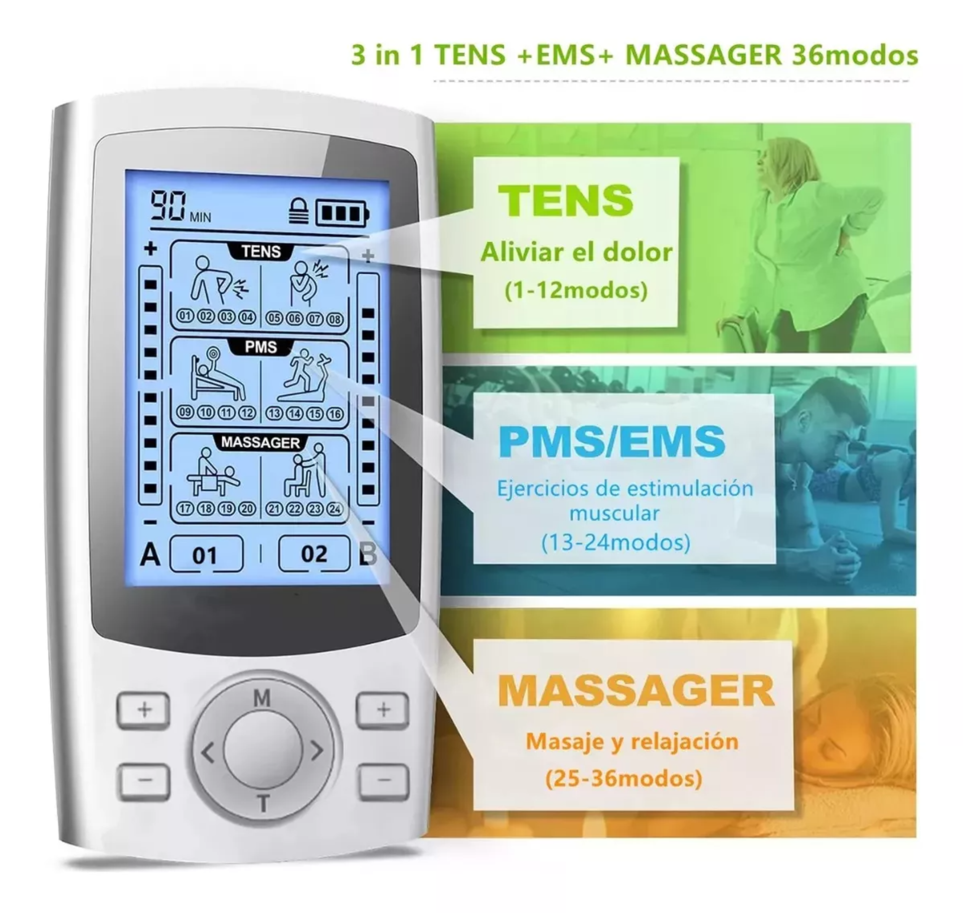 Tens Ems Electroestimulador De Pulso Alivia Dolor 36 Modos