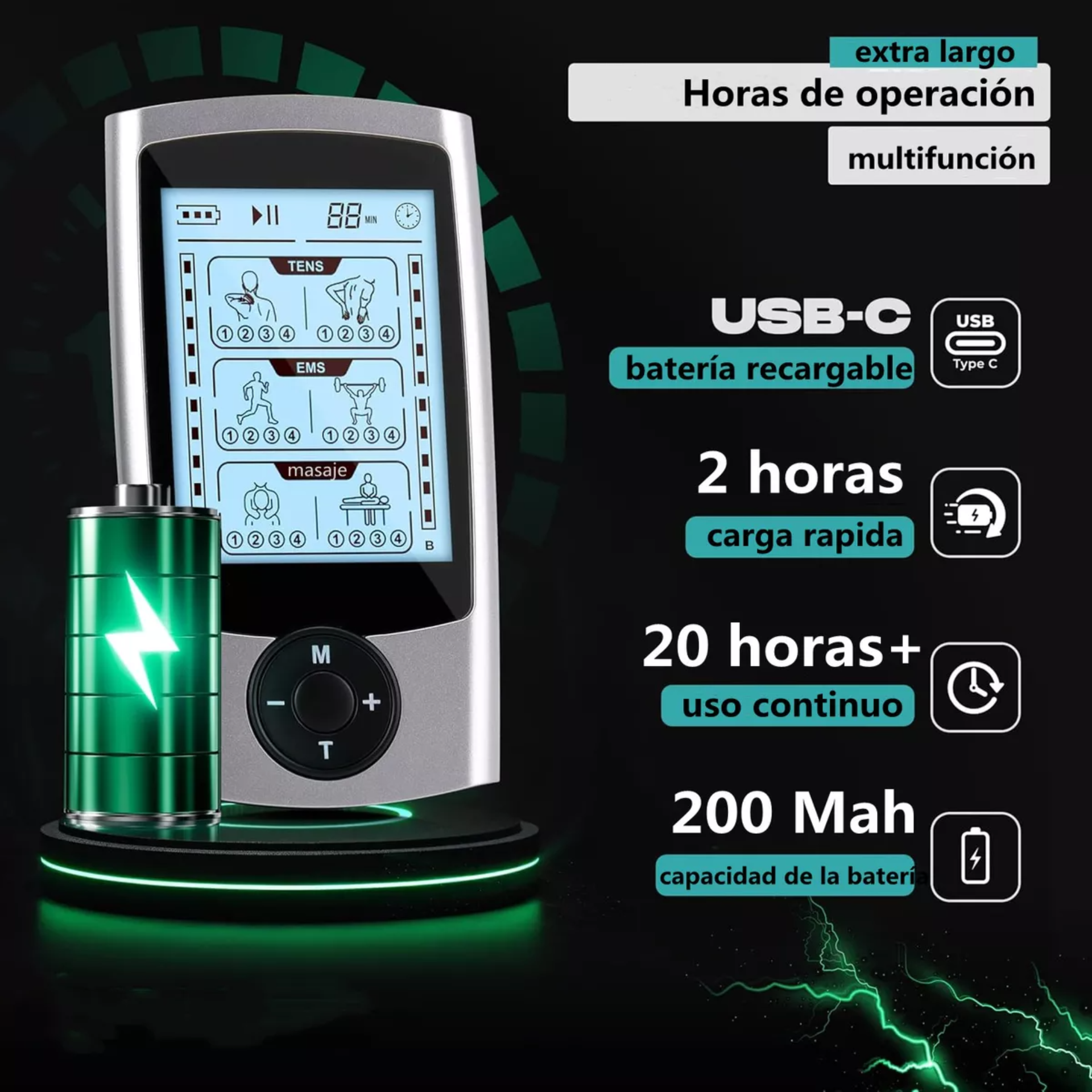 Tens Ems Electroestimulador De Pulso Alivia Dolor 36 Modos