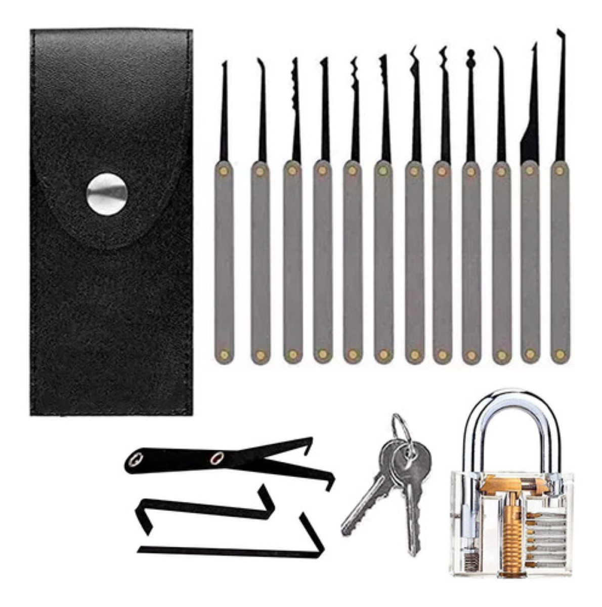 Kit De 15 Piezas Ganzuas Profesionales Con Candado Y Manual plata