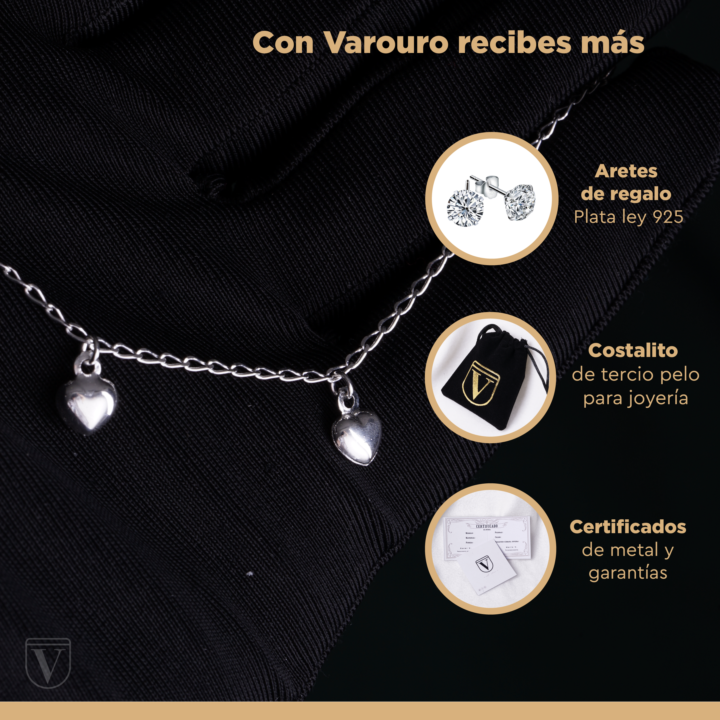 Pulsera Corazones De Plata Ley 925 17cm Para Mujer Pulso