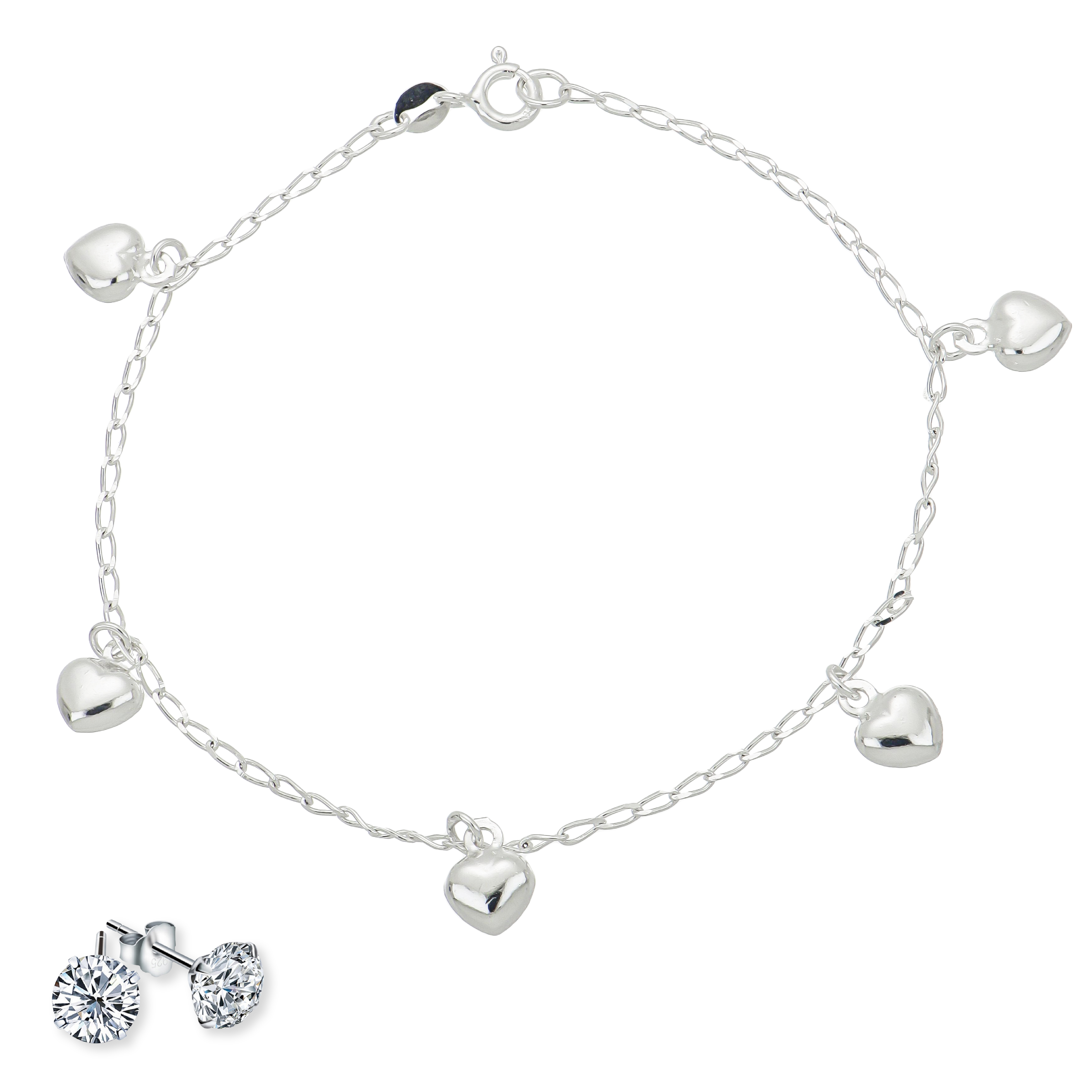 Pulsera Corazones De Plata Ley 925 17cm Para Mujer Pulso