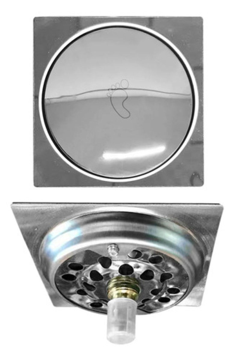 Coladera Regadera Pie Push De Acero Inoxidable Lujo 15x15cm plata