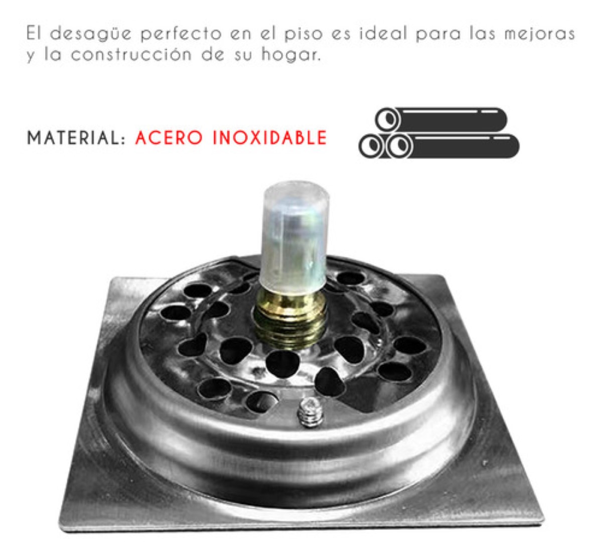 Coladera Regadera Pie Push De Acero Inoxidable Lujo 15x15cm plata