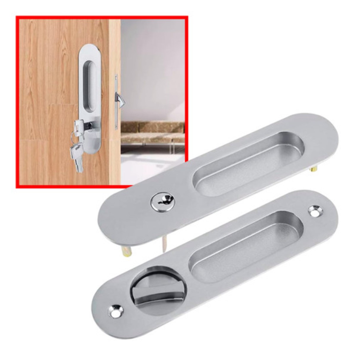 Manija Con Llaves Antirrobo Para Puerta Corrediza De Madera plata