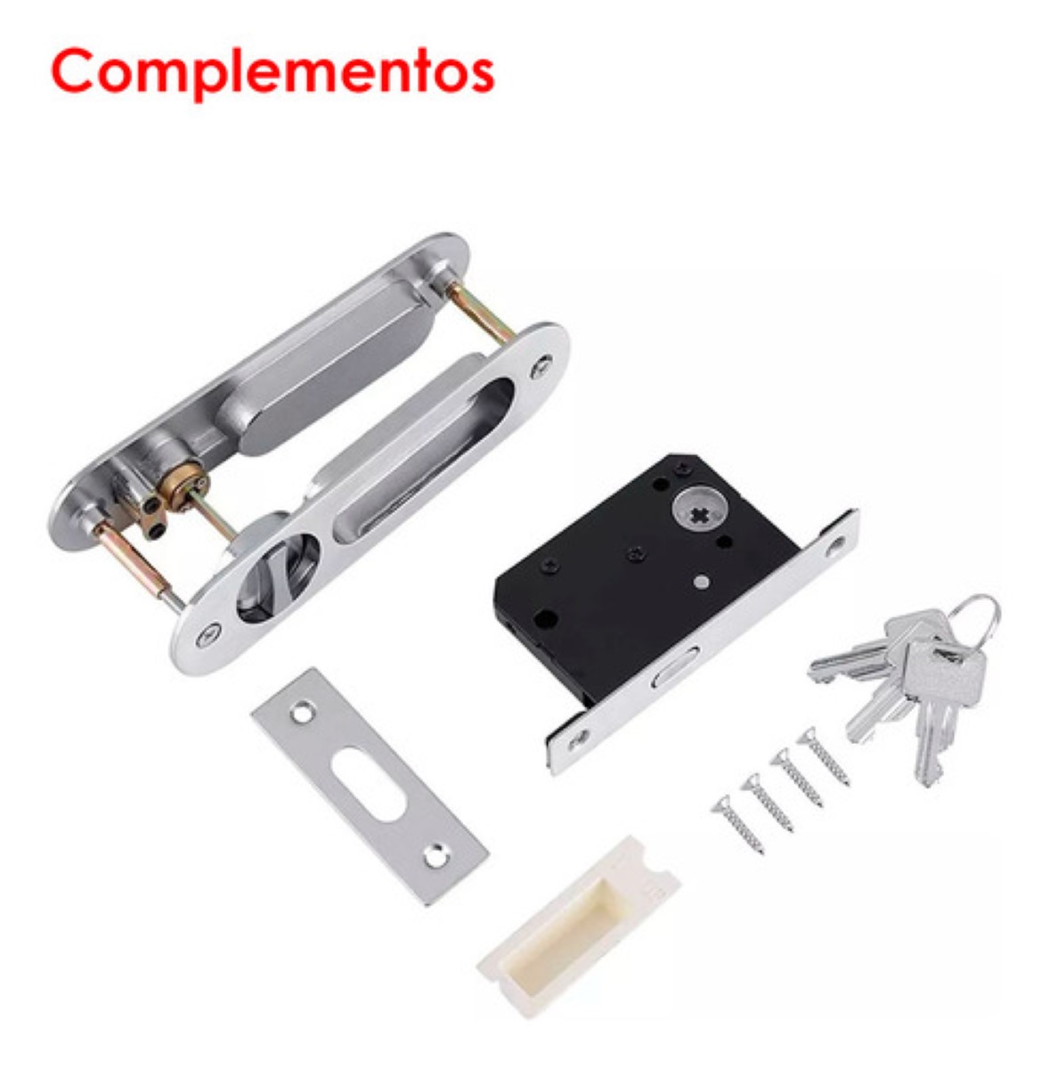 Manija Con Llaves Antirrobo Para Puerta Corrediza De Madera plata