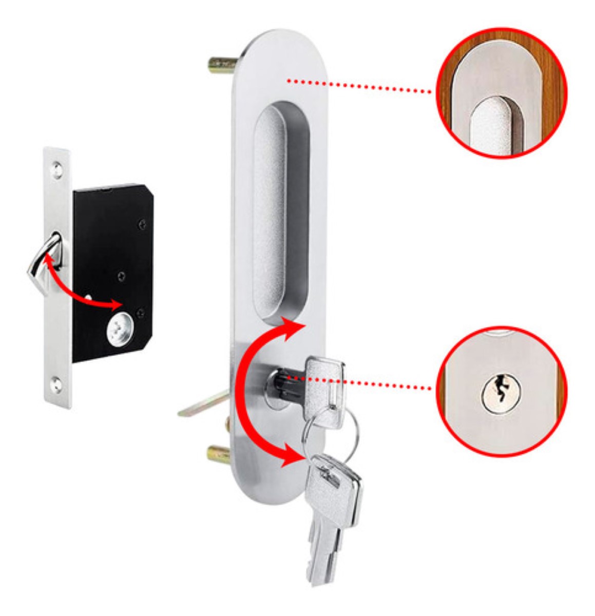 Manija Con Llaves Antirrobo Para Puerta Corrediza De Madera plata