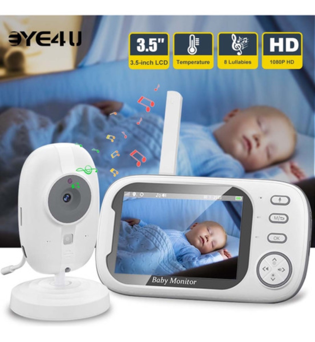 Monitor Para Bebe Camara 360 Control Remoto Pantalla Blanco