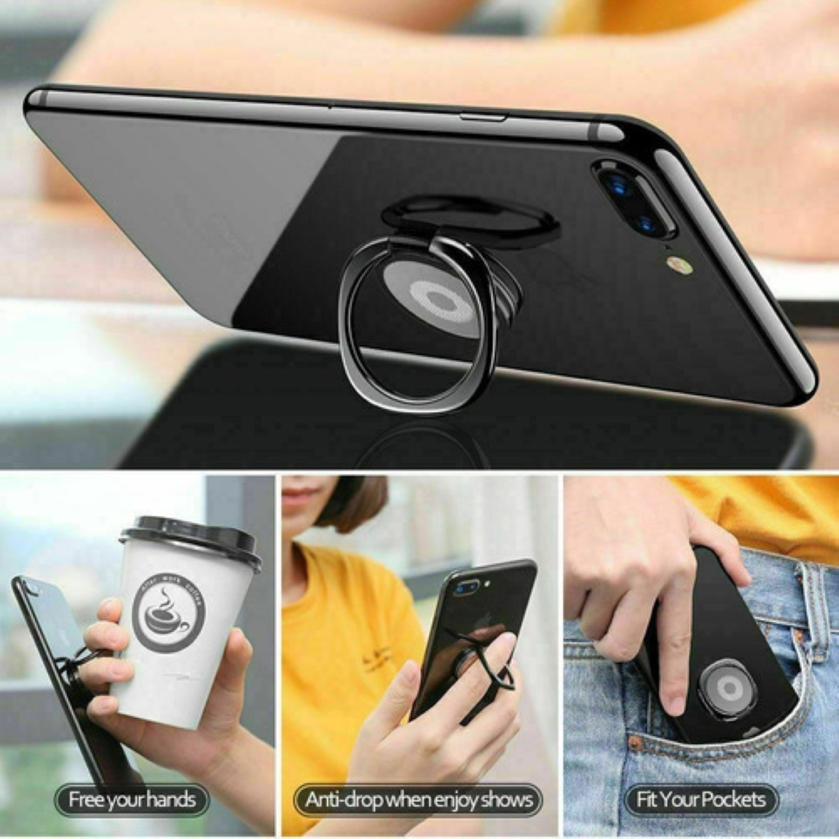 Anillo Holder Sujetador Para Celular Metal 360° Soporte Plata