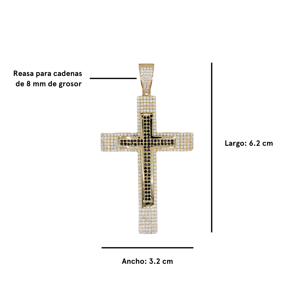 Dije Cruz de Oro 10k con piedra zirconia negra y blanca.