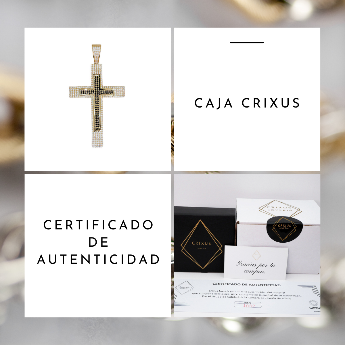 Dije Cruz de Oro 10k con piedra zirconia negra y blanca.