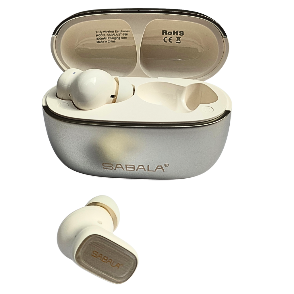 Audífonos Bluetooth 5.4 con estuche de carga Sabala ST 766, cancelación de ruido. Color Dorado.