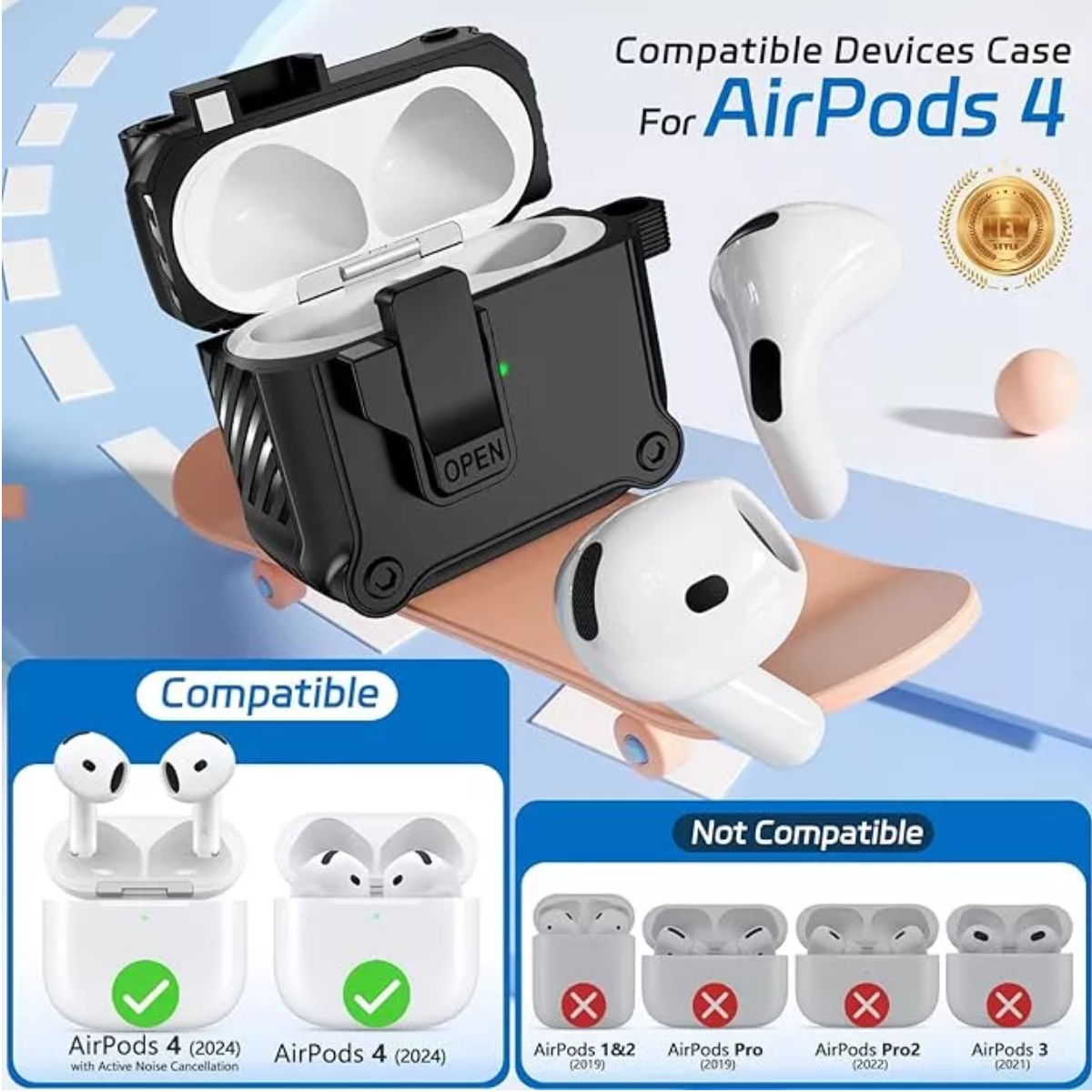 Funda Cierre Seguridad Para AirPods 4 + Bolígrafo Limpiador