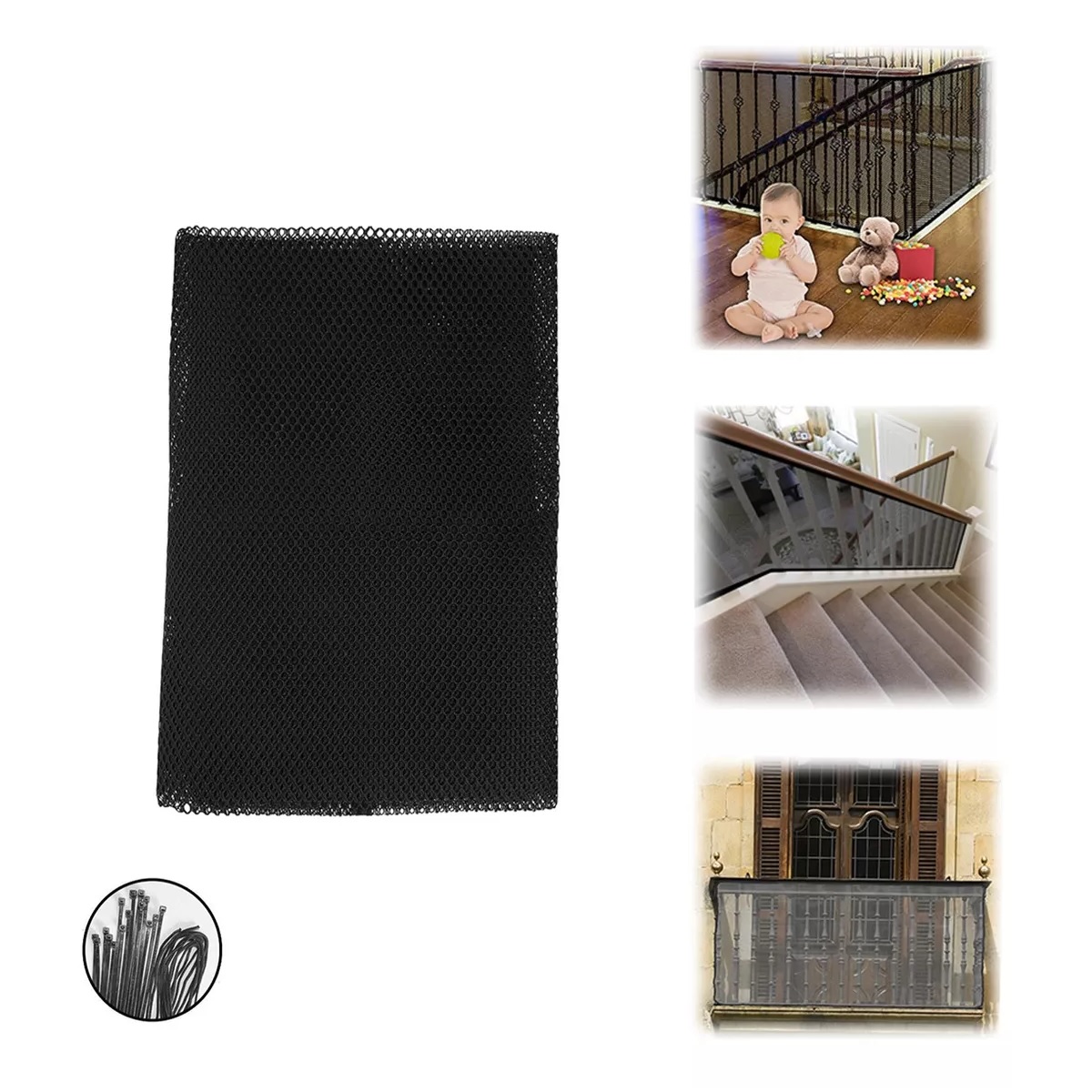 Niños Mascota Red Malla Seguridad Para Escaleras Balcones 3m Negro