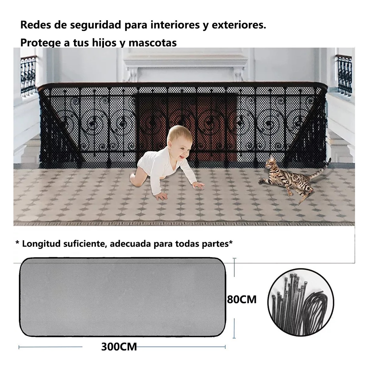 Niños Mascota Red Malla Seguridad Para Escaleras Balcones 3m Negro