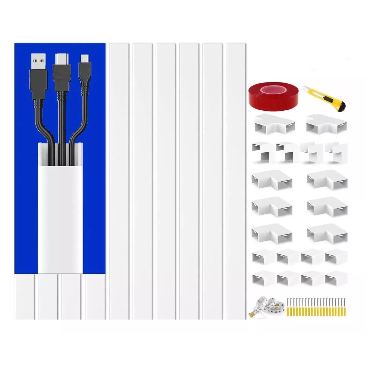 Set 10pzs 10x20mm X 50cm Canaleta Pvc Para Cable Con 20 Codo