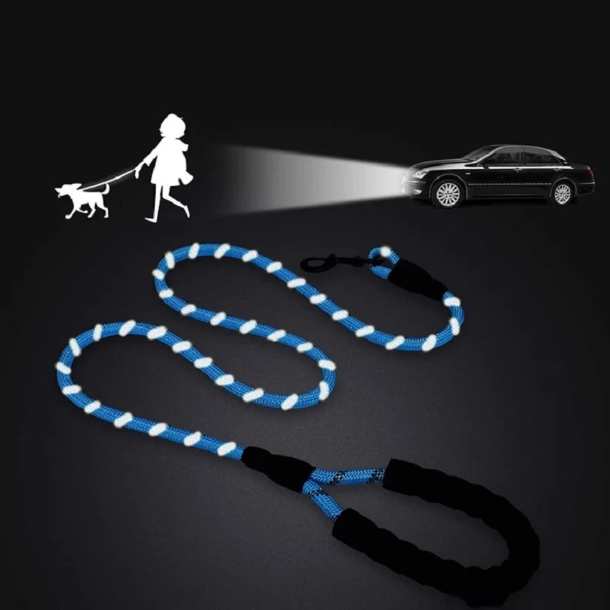 Correa cadena roja negro fuerte perro 150cm reflectantes mascotas grande paseo deporte resistente