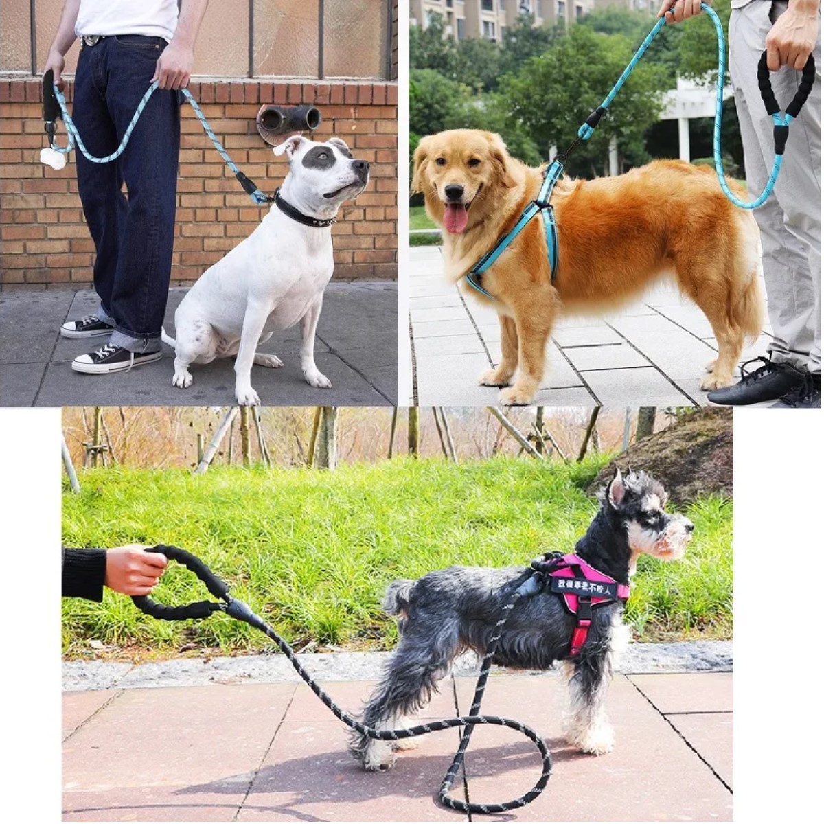 Correa cadena roja negro fuerte perro 150cm reflectantes mascotas grande paseo deporte resistente