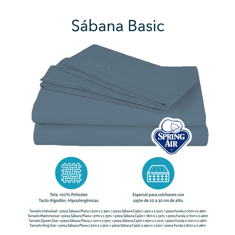 Sábanas Matrimonial Spring Air Azul acero y  2 Almohadas Osos