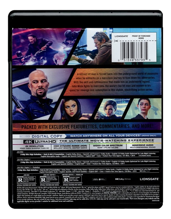 John Wick 1 2 3 Trilogia Box Pelicula 4k Ultra Hd  Tarjetas