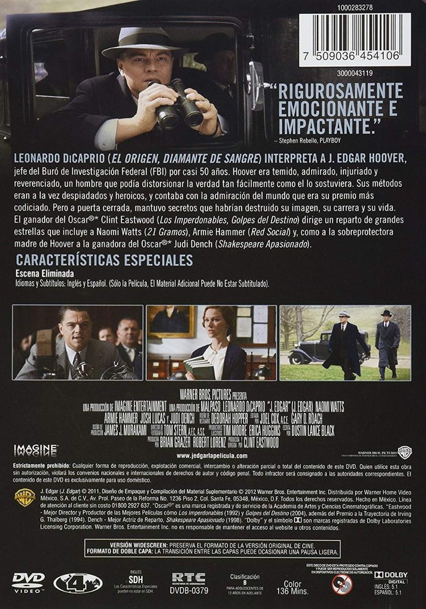 J Edgar Leonardo Dicaprio Clint Eastwood Pelicula Dvd