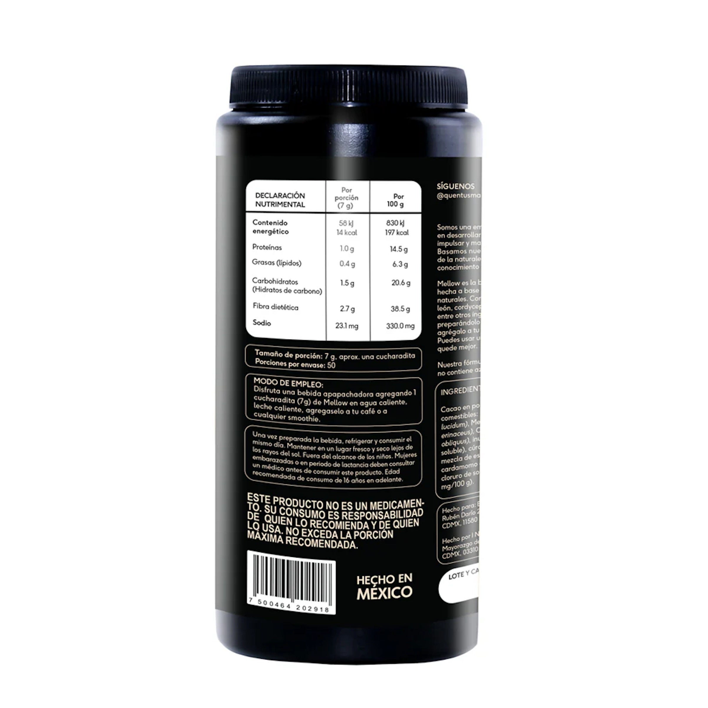 Mellow Mellow antiestrés hongos adaptógenos 350 g Quenut 