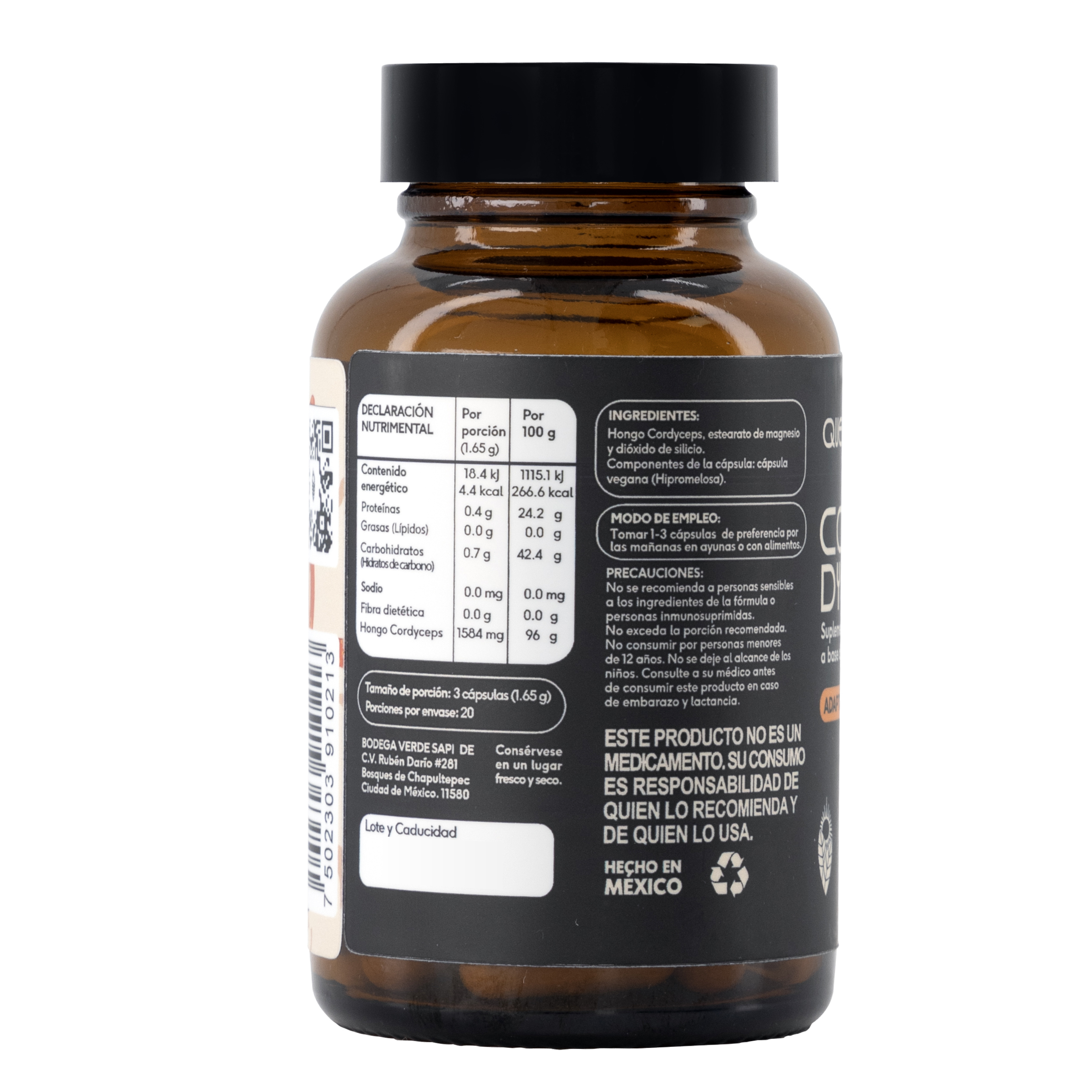 Hongo Cordyceps 60 cápsulas veganas Quenut Adaptógenos 