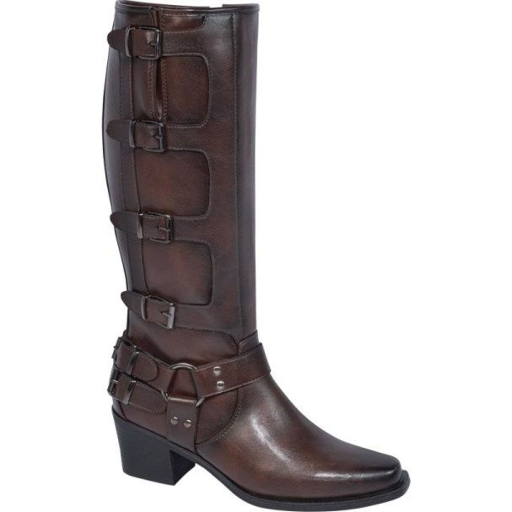 Bota para mujer, alta, texana, con hebillas y estribo, punta cuadrada ...