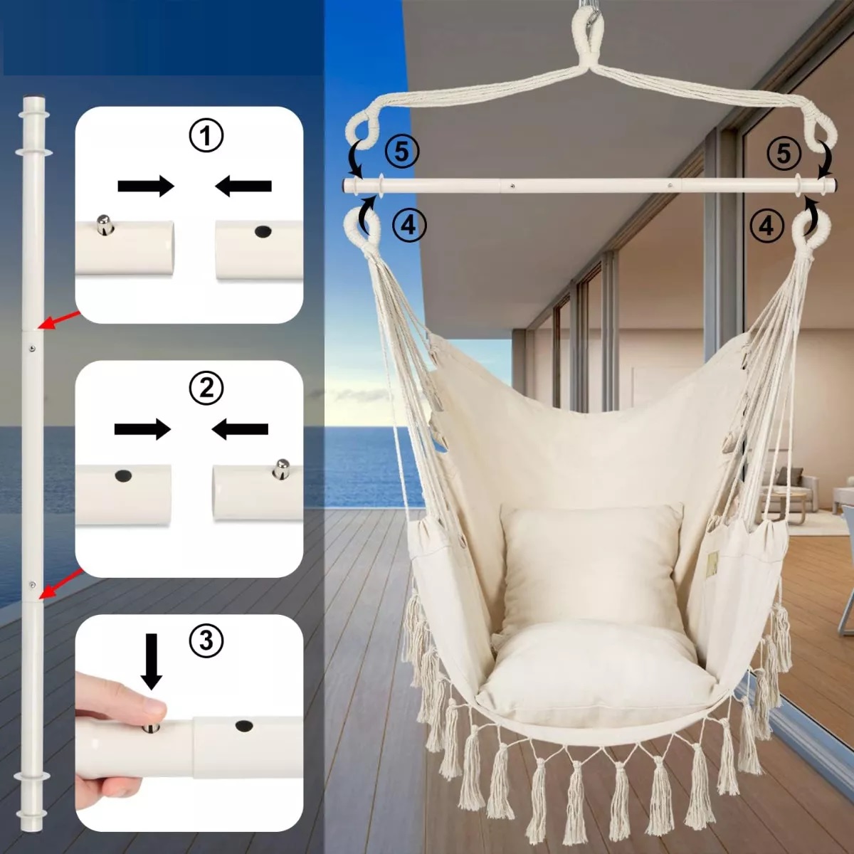 Silla Hamaca Colgante En Columpio +kit Instalación +2 Cojín