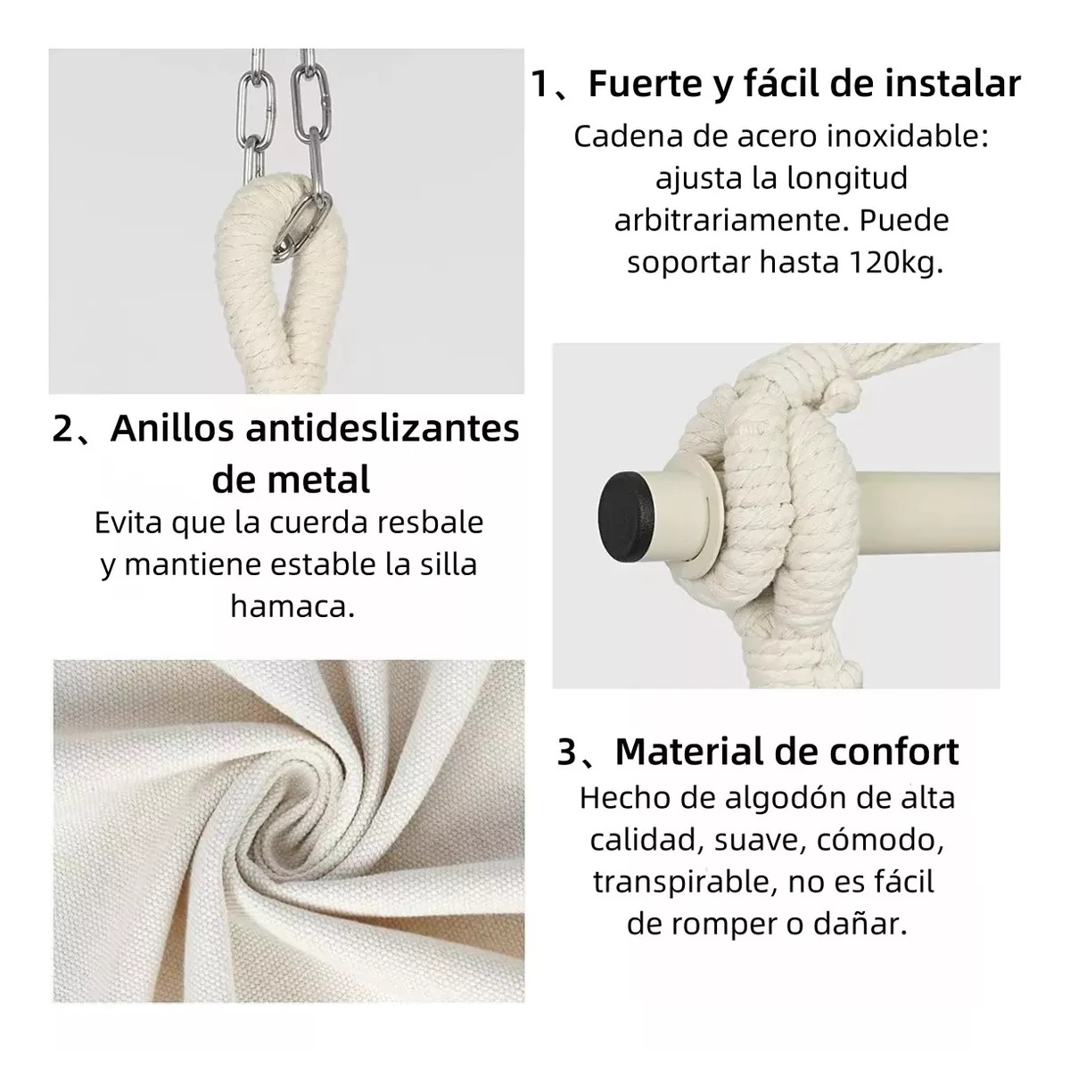Silla Hamaca Colgante En Columpio +kit Instalación +2 Cojín