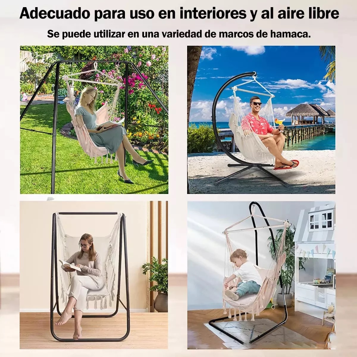 Silla Hamaca Colgante En Columpio +kit Instalación +2 Cojín