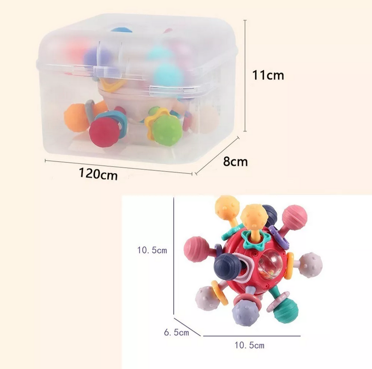 Mordedor Sonajero De Silicona Con 12 Puntos De Masticación, Juguete Sensorial Montessori Para Bebés De 0 A 12 Meses